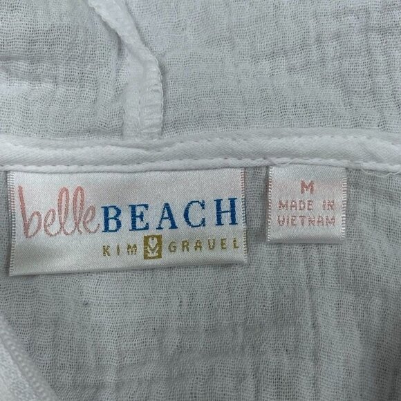 Belle Beach Cotton Gauze White Hoodie Half-Zip Medium a0171 - Picture 2 of 7